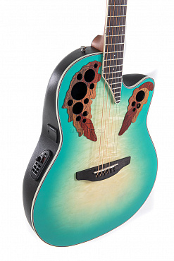 OVATION CE44X-9B Celebrity Elite Plus Mid Cutaway Mint Green/Natural Burst On Exotic Quilted Maple гитара электроакустическая